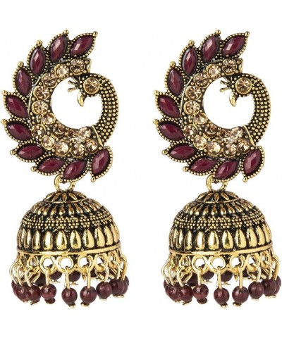 Traditional Indian Gold Plated Antique Traditional Peacock Jhumka With CZ, LCT Crystals,Kundan & Pearls Earrings for Women Ma...