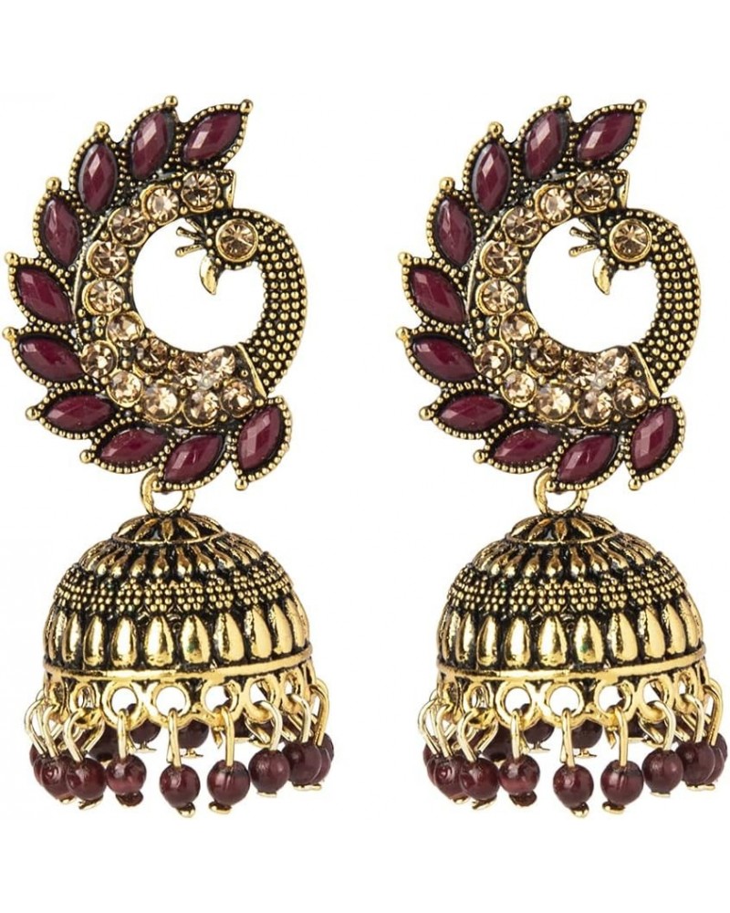 Traditional Indian Gold Plated Antique Traditional Peacock Jhumka With CZ, LCT Crystals,Kundan & Pearls Earrings for Women Ma...