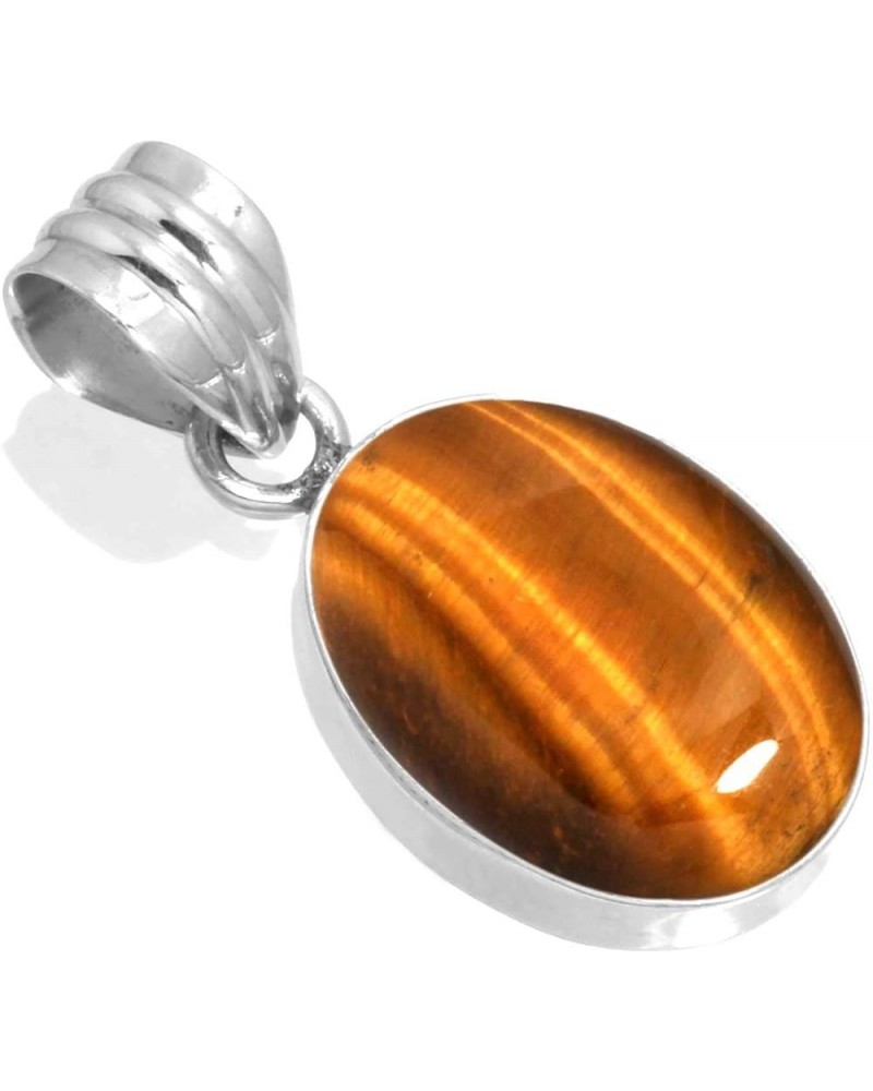 925 Sterling Silver Handmade Pendant for Women 12x16 Oval Gemstone Boho Silver Jewelry for Gift (99531_P) Tiger Eye $18.37 Ne...