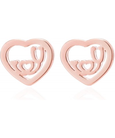 Mini Stethoscope Heart Shaped Stud Earrings for Doctor Nurse rose gold $7.41 Earrings