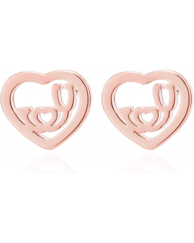 Mini Stethoscope Heart Shaped Stud Earrings for Doctor Nurse rose gold $7.41 Earrings