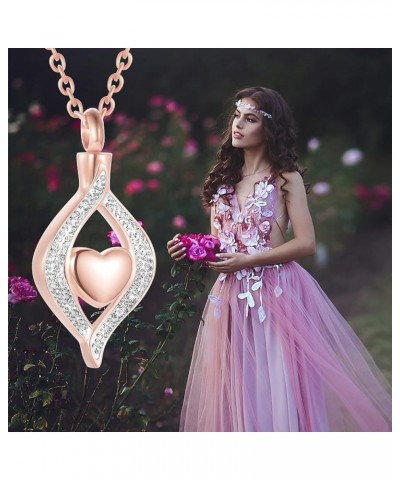 Crystal Teardrop Heart Cremation Urn Pendant Memorial Necklace for Women Stainless Steel Ashes Holder Keepsake Jewelry Rose G...