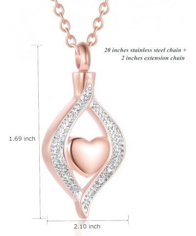 Crystal Teardrop Heart Cremation Urn Pendant Memorial Necklace for Women Stainless Steel Ashes Holder Keepsake Jewelry Rose G...