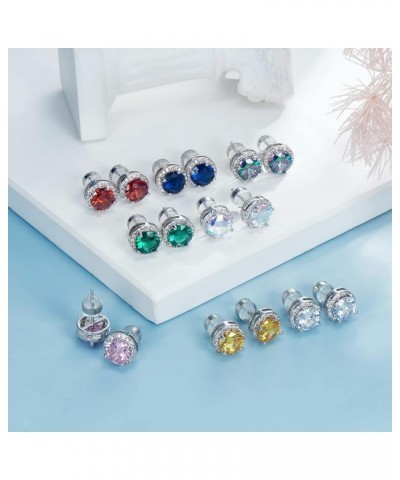 Stud Earrings For Women Men 2 Pairs Sterling Silver Post Gold Plated Round Princess Cut Multcolors Cubic Zirconia CZ Birthsto...