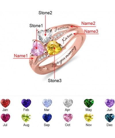 Personalized Name Promise Ring 925 Sterling Silver Heart Birthstone Ring Wedding Band Engagement Ring 2 Name & 3 Name & 4 Nam...