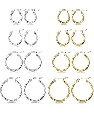 4 Pairs Stainless Steel Round Hoop Cute Huggie Earrings For Women Girls Small Hoop Earring Set(10mm,15mm,20mm,25mm) Gold Tone...