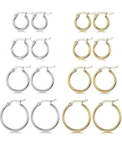 4 Pairs Stainless Steel Round Hoop Cute Huggie Earrings For Women Girls Small Hoop Earring Set(10mm,15mm,20mm,25mm) Gold Tone...