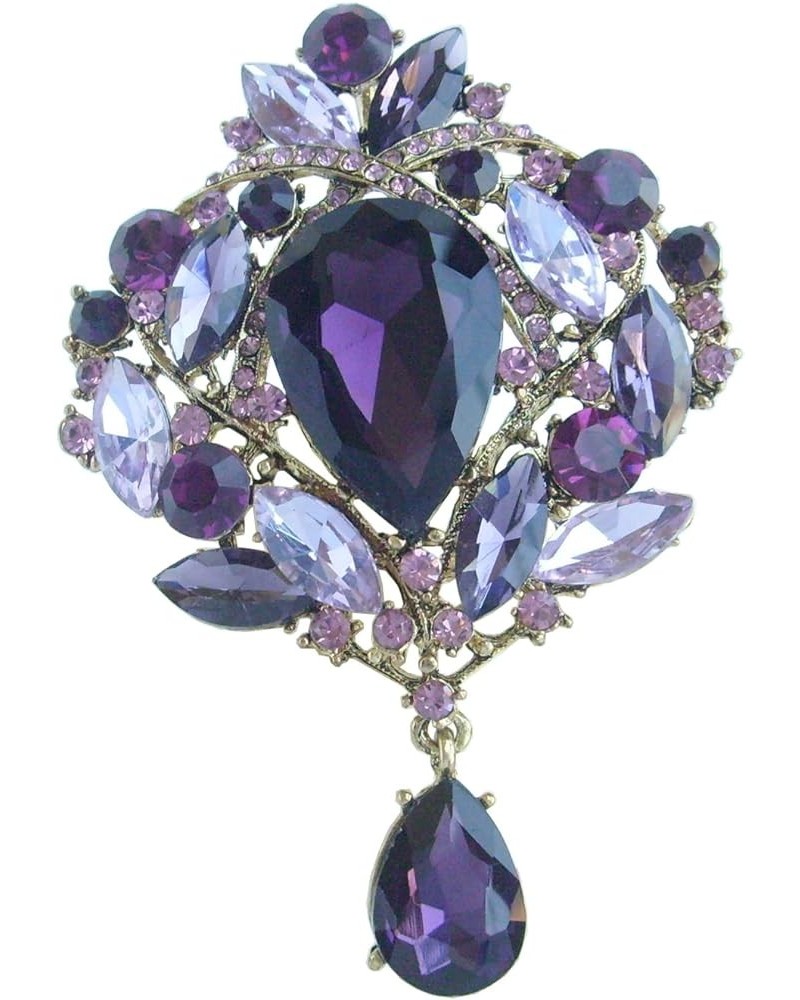 Sindary Vintage 3.54" Teardrop Brooch Pin Pendant Rhinestone Crystal BZ4082 Gold-Tone Purple $9.01 Brooches & Pins