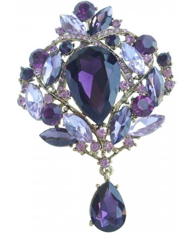 Sindary Vintage 3.54" Teardrop Brooch Pin Pendant Rhinestone Crystal BZ4082 Gold-Tone Purple $9.01 Brooches & Pins