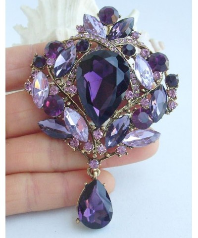 Sindary Vintage 3.54" Teardrop Brooch Pin Pendant Rhinestone Crystal BZ4082 Gold-Tone Purple $9.01 Brooches & Pins