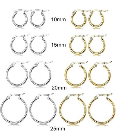 4 Pairs Stainless Steel Round Hoop Cute Huggie Earrings For Women Girls Small Hoop Earring Set(10mm,15mm,20mm,25mm) Gold Tone...