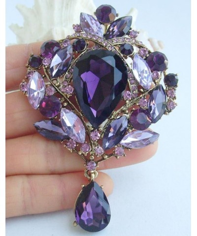 Sindary Vintage 3.54" Teardrop Brooch Pin Pendant Rhinestone Crystal BZ4082 Gold-Tone Purple $9.01 Brooches & Pins