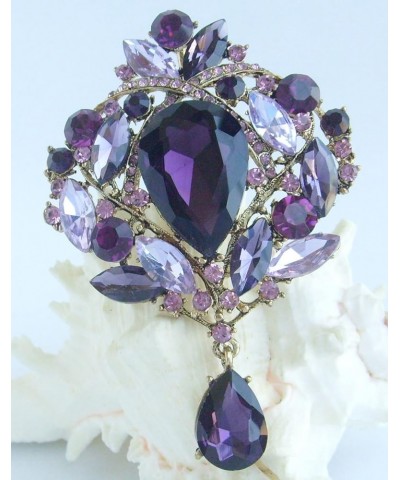 Sindary Vintage 3.54" Teardrop Brooch Pin Pendant Rhinestone Crystal BZ4082 Gold-Tone Purple $9.01 Brooches & Pins