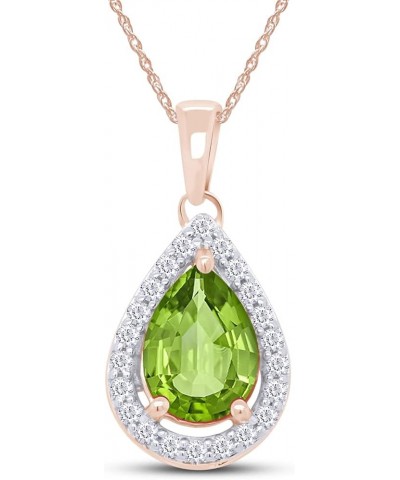 Pear Shape Simulated Birthstone & Round Cut White Cubic Zirconia Teardrop Pendant Necklace In 14k Gold Plated 925 Sterling Si...