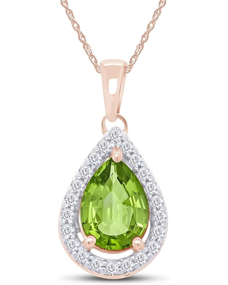 Pear Shape Simulated Birthstone & Round Cut White Cubic Zirconia Teardrop Pendant Necklace In 14k Gold Plated 925 Sterling Si...