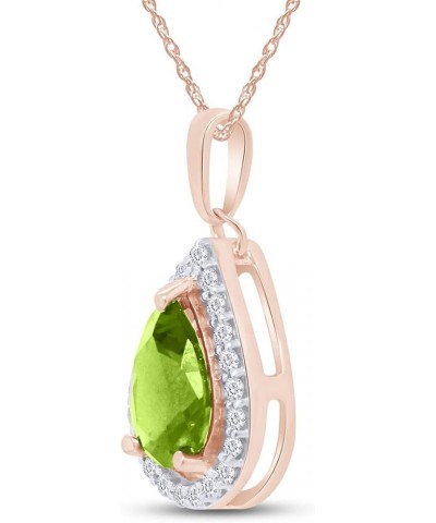 Pear Shape Simulated Birthstone & Round Cut White Cubic Zirconia Teardrop Pendant Necklace In 14k Gold Plated 925 Sterling Si...