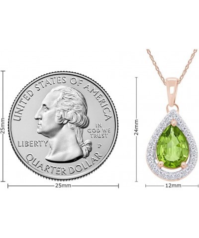 Pear Shape Simulated Birthstone & Round Cut White Cubic Zirconia Teardrop Pendant Necklace In 14k Gold Plated 925 Sterling Si...