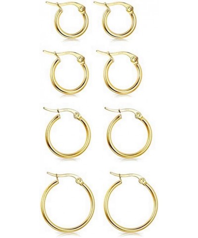 4 Pairs Stainless Steel Round Hoop Cute Huggie Earrings For Women Girls Small Hoop Earring Set(10mm,15mm,20mm,25mm) Gold Tone...