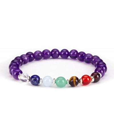 Natural Genuine Gemstone Chakra Stretch Bracelet | 6mm Beads, Sterling Silver Spacers | Men/Women | Small, Medium, Large Size...