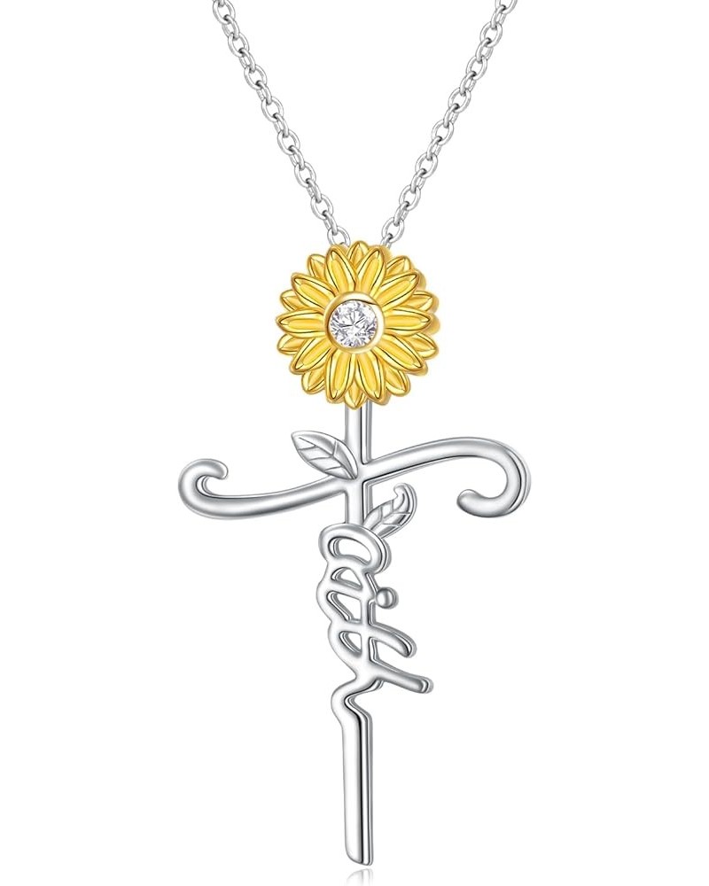 Sunflower Necklace for Women S925 Sterling Silver You Are My Sunshine Cross/Bee/Heart/Infinity/Musical Note/Crystal/Moonstone...