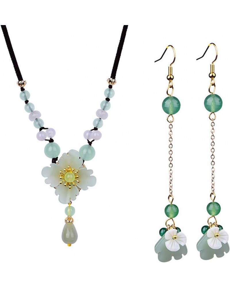 Natural Ladies Jade Earrings and Jade Necklace Set, Suitable for Mother's Day, Easter, Christmas 1 $19.03 Jewelry Sets