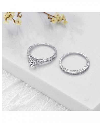 1.13 Carat (ctw) Moissanite Wedding Sets for Women, S925 Sterling Silver Vintage Bridal Sets Wedding Rings for Her 7 $75.38 Sets