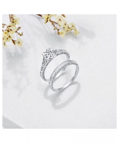 1.13 Carat (ctw) Moissanite Wedding Sets for Women, S925 Sterling Silver Vintage Bridal Sets Wedding Rings for Her 7 $75.38 Sets