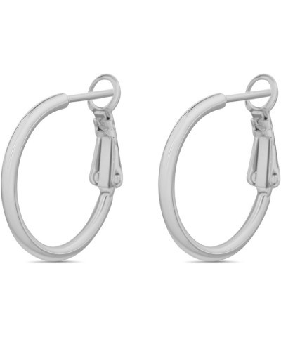 Jewelry 20 mm Small & Lightweight Chunky Hoop Earrings for Women Rhodium Plated (White) $10.61 Earrings