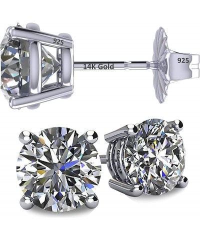 14K Solid Gold Post & Sterling Silver 4 Prong Pure Brilliance Zirconia CZ Stud Earrings 1.00ctw - 8.00ctw 14k gold post & ste...