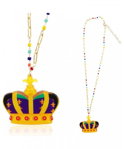 Mardi Gras Tassel Fleur De Lis Crown Pendant Necklace for Women Girls Masquerade Costume Party Favor Supplies crown $7.50 Nec...