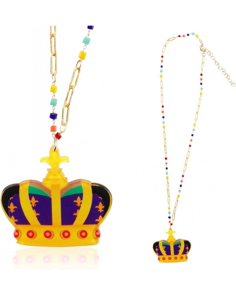 Mardi Gras Tassel Fleur De Lis Crown Pendant Necklace for Women Girls Masquerade Costume Party Favor Supplies crown $7.50 Nec...