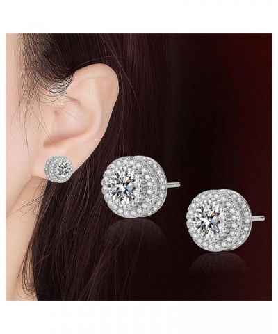 Stainless Steel Stud Earrings Hypoallergenic Cubic Zirconia Ear Studs Jewelry Wedding Dating Festival Gifts for Women U-silve...