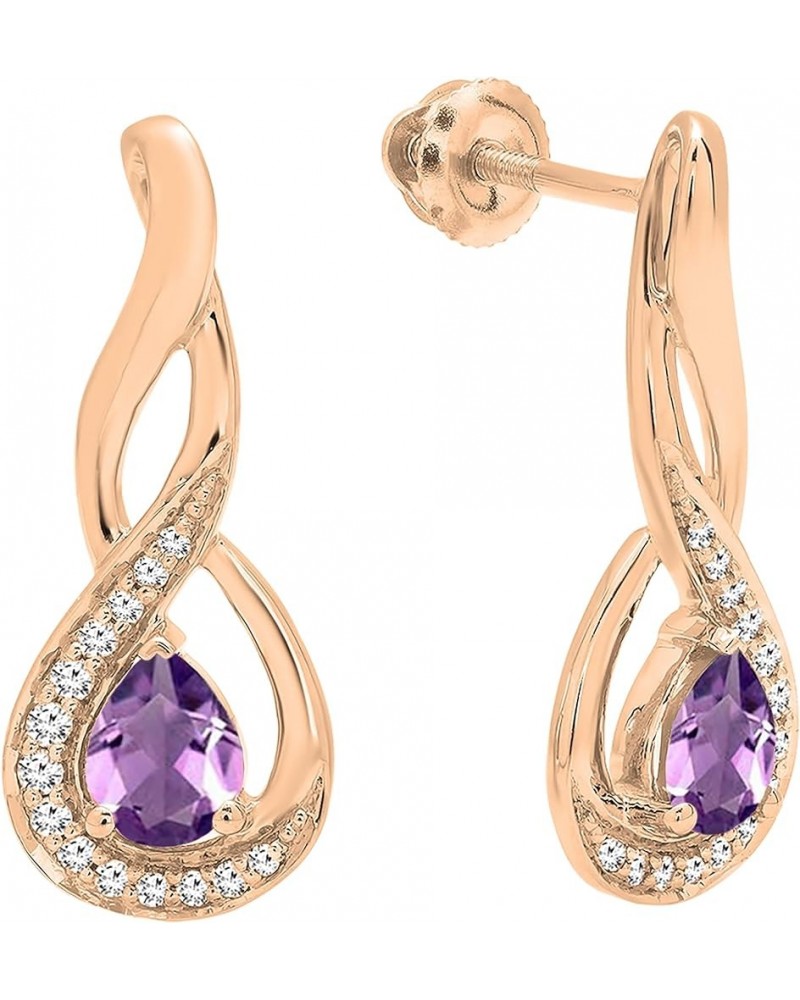 5X4 MM Each Pear Gemstone & Round Diamond Ladies Infinity Teardrop Earrings, Available In 10K/14K/18K Gold Amethyst in 18K Ro...