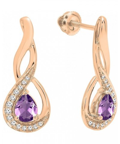 5X4 MM Each Pear Gemstone & Round Diamond Ladies Infinity Teardrop Earrings, Available In 10K/14K/18K Gold Amethyst in 18K Ro...