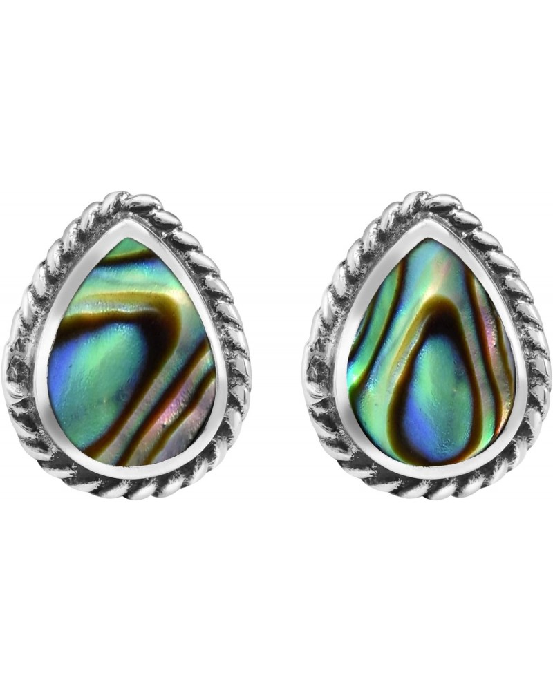 Vintage Framed Teardrop Abalone Shell .925 Sterling Silver Post Earrings $9.12 Earrings