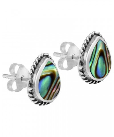 Vintage Framed Teardrop Abalone Shell .925 Sterling Silver Post Earrings $9.12 Earrings