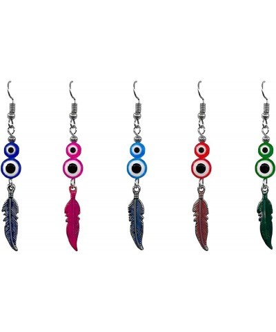 Double Evil Eye Bead Colored Metal Feather Charm Dangle Earrings - Nazar Fashion Jewelry Handmade Boho Spiritual Accessories ...