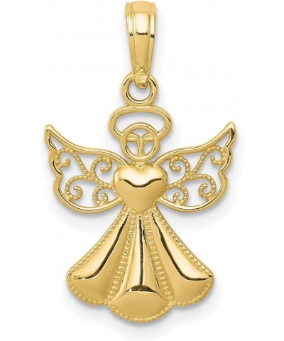 Polished Textured Guardian Angel with Heart Pendant In Real 10k Yellow Gold 18 mm x 14 mm $44.64 Pendants