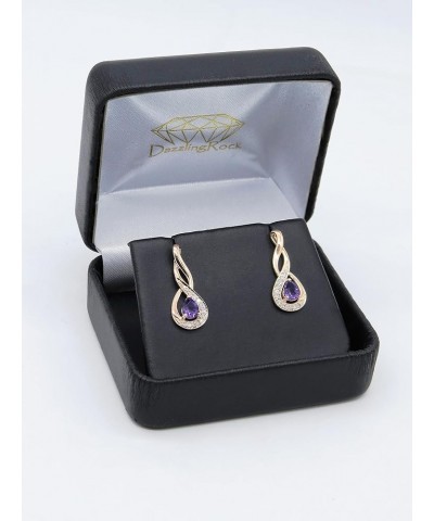 5X4 MM Each Pear Gemstone & Round Diamond Ladies Infinity Teardrop Earrings, Available In 10K/14K/18K Gold Amethyst in 18K Ro...