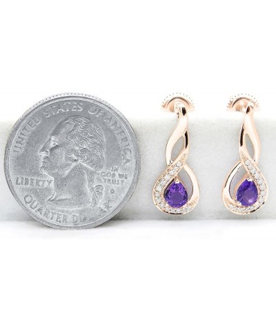 5X4 MM Each Pear Gemstone & Round Diamond Ladies Infinity Teardrop Earrings, Available In 10K/14K/18K Gold Amethyst in 18K Ro...