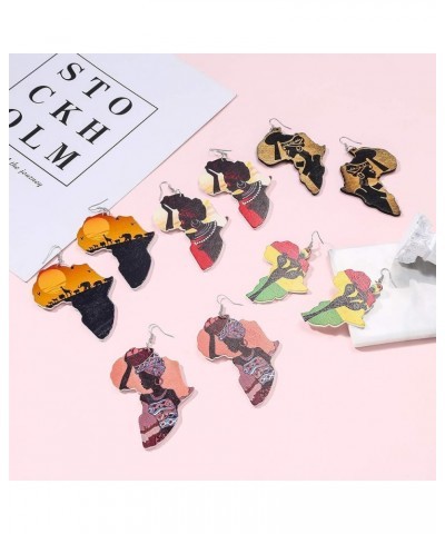 African Wooden Earrings for Women Round Wooden Painted Ethnic Earrings Drop Dangle Earrings Set Set A:9Pairs $7.99 Earrings