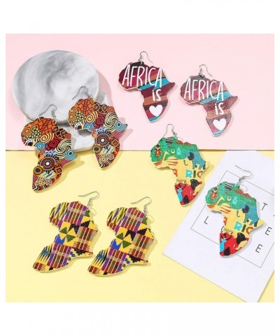 African Wooden Earrings for Women Round Wooden Painted Ethnic Earrings Drop Dangle Earrings Set Set A:9Pairs $7.99 Earrings