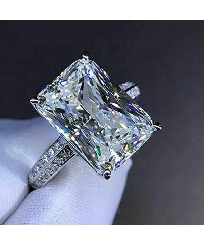 White Gold Plated Silver Engagement Wedding Ring with Large Carat Emerald Cut Cubic Zirconia CZ Oversized 6 Carat 3A Zircon E...