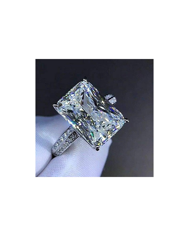 White Gold Plated Silver Engagement Wedding Ring with Large Carat Emerald Cut Cubic Zirconia CZ Oversized 6 Carat 3A Zircon E...