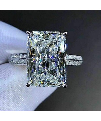 White Gold Plated Silver Engagement Wedding Ring with Large Carat Emerald Cut Cubic Zirconia CZ Oversized 6 Carat 3A Zircon E...