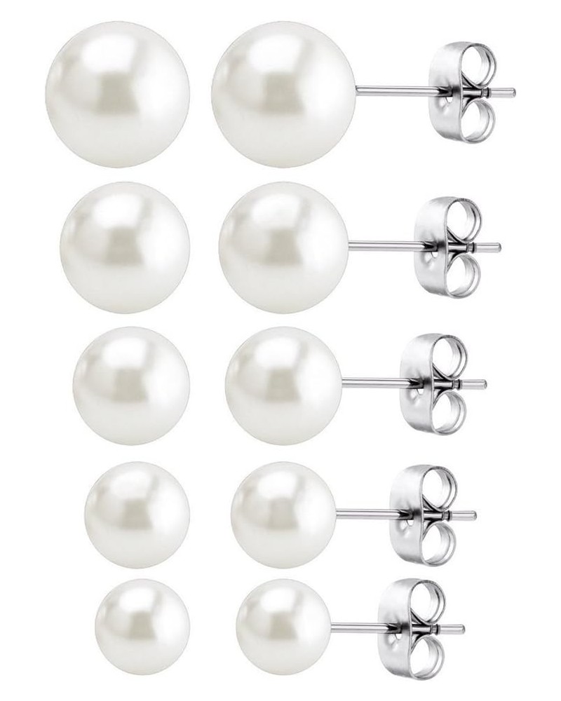 Stainless Steel Stud Earrings Hypoallergenic Cubic Zirconia (6Pairs) White $9.59 Earrings