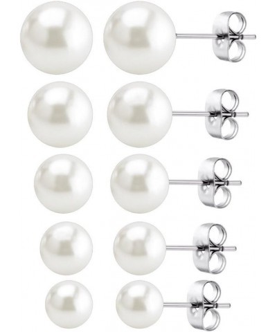 Stainless Steel Stud Earrings Hypoallergenic Cubic Zirconia (6Pairs) White $9.59 Earrings