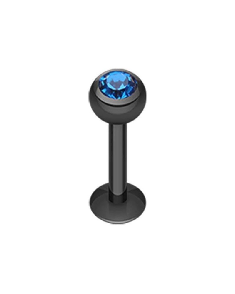 Blackline PVD Gem Ball Steel Labret 14 GA, Length: 8mm, Ball: 4mm, Black/Blue $9.85 Body Jewelry