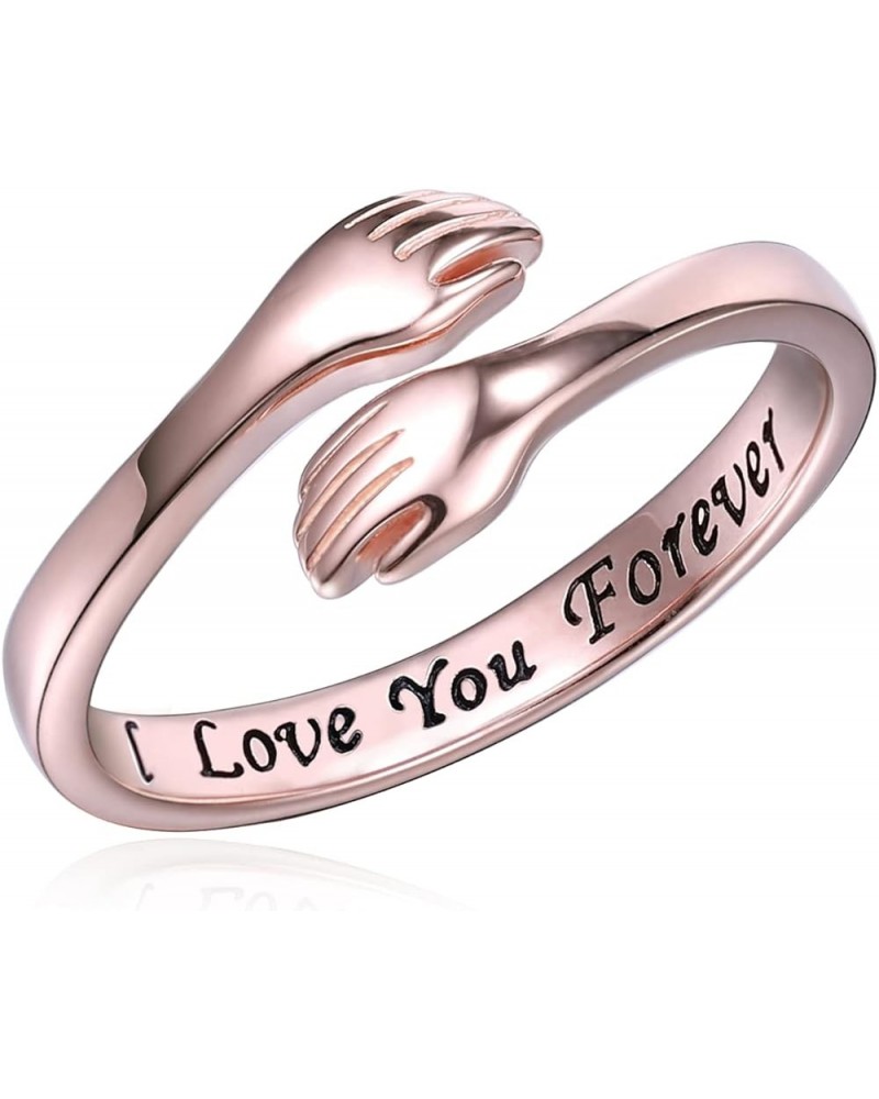 Hug Ring Sterling Silver Adjustable - White Gold/18K Gold/Rose Gold Plated Couple Hug Ring Hugging Rings for Women Mens Weddi...