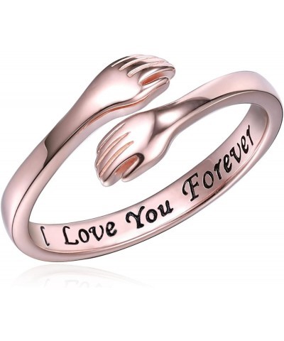 Hug Ring Sterling Silver Adjustable - White Gold/18K Gold/Rose Gold Plated Couple Hug Ring Hugging Rings for Women Mens Weddi...